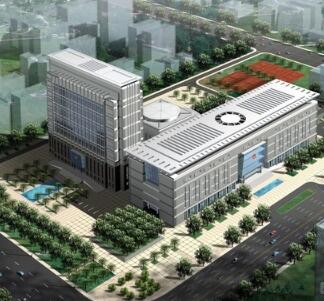 [郑州]玻璃体入口上倾立面市级机关办公楼建筑设计方案文...-1