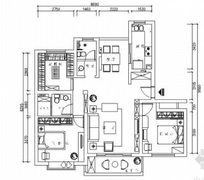 精品简欧风情两居室样板间CAD装修施工图（含效果）-1