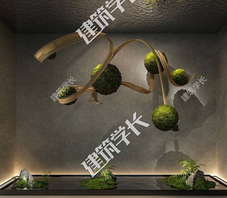 现代植物造型SU模型悬浮艺术装置造景观吊饰挂饰雕塑小品-1